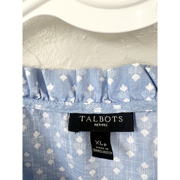 TALBOTS Womens XL Boxy  Sleeveless Popover Top Blue Floral Ruffle Neck Shirt - Picture 3 of 7